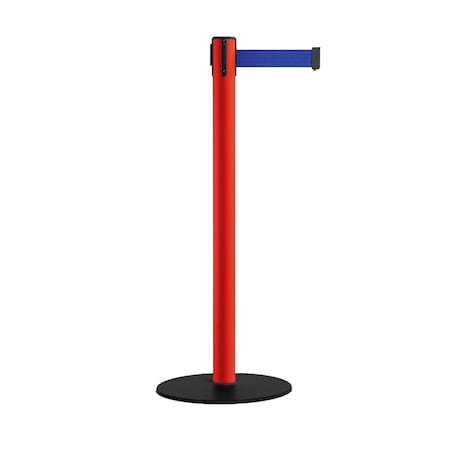 Montour Line Retractable Belt Stanchion, Low Base, 2.5" Red Post  9' Dk Blu Belt S400-RD-DBL-90